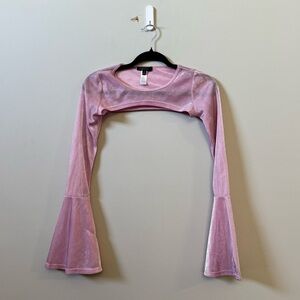 Dollskill CLUB EXX metallic pink sheer mesh bell sleeve shrug